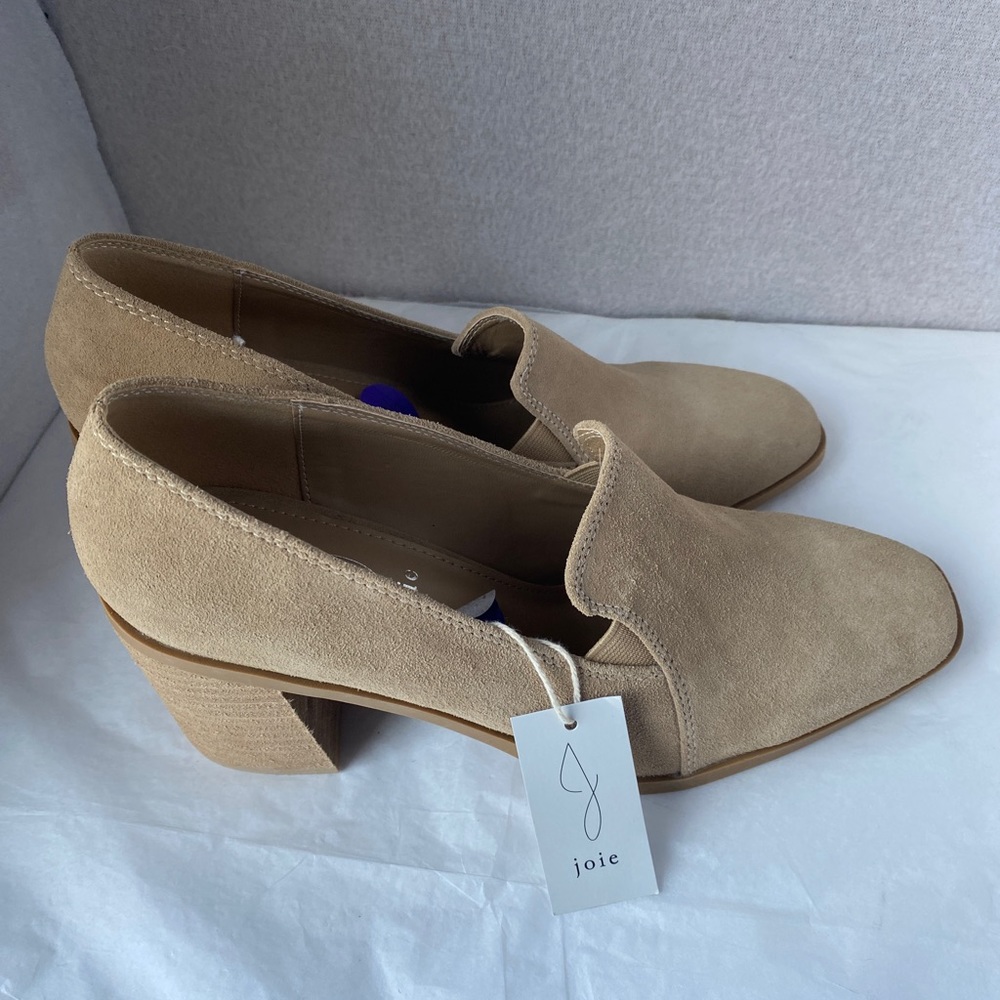 Joie Wevenly Suede Style Tan Nude Block Heel Closed Toes Shoes Size 8.5